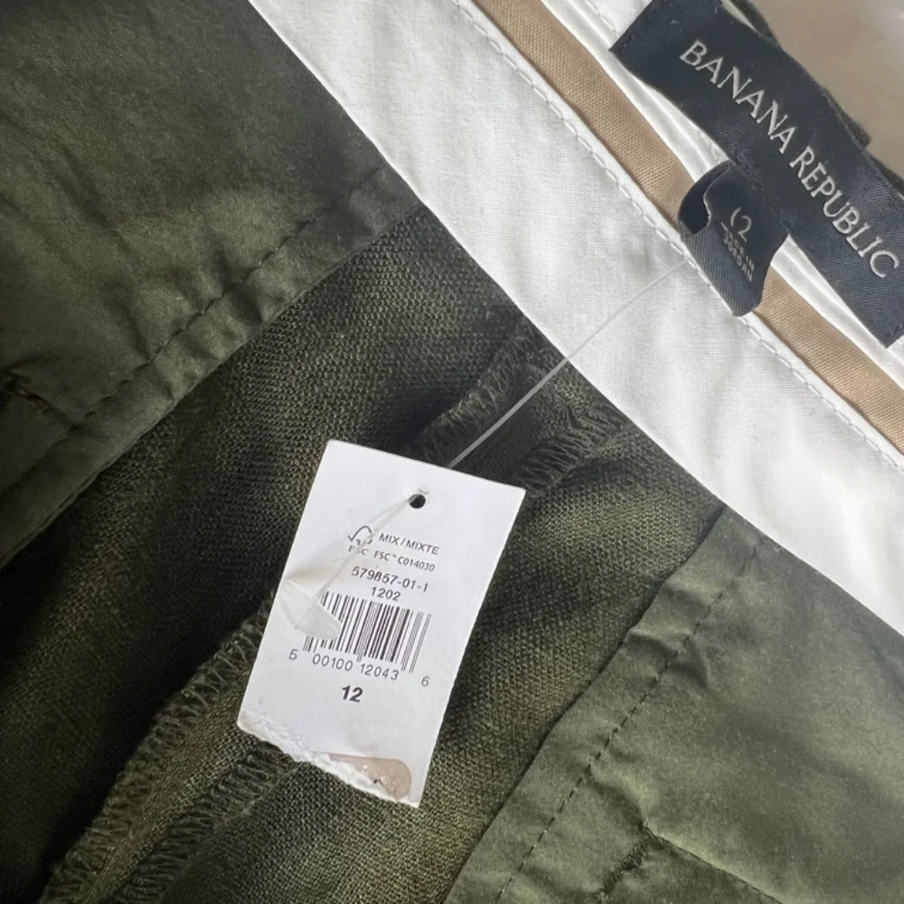 Banana Republic High Rise Palma Straight Leg Linen Pant Size 12 in Olive Green